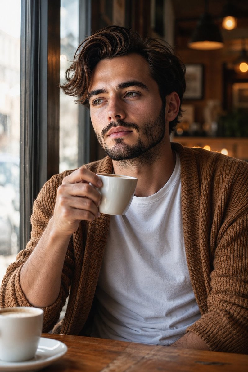 Warm Window Side Café Studio Portrait - AI image template preview