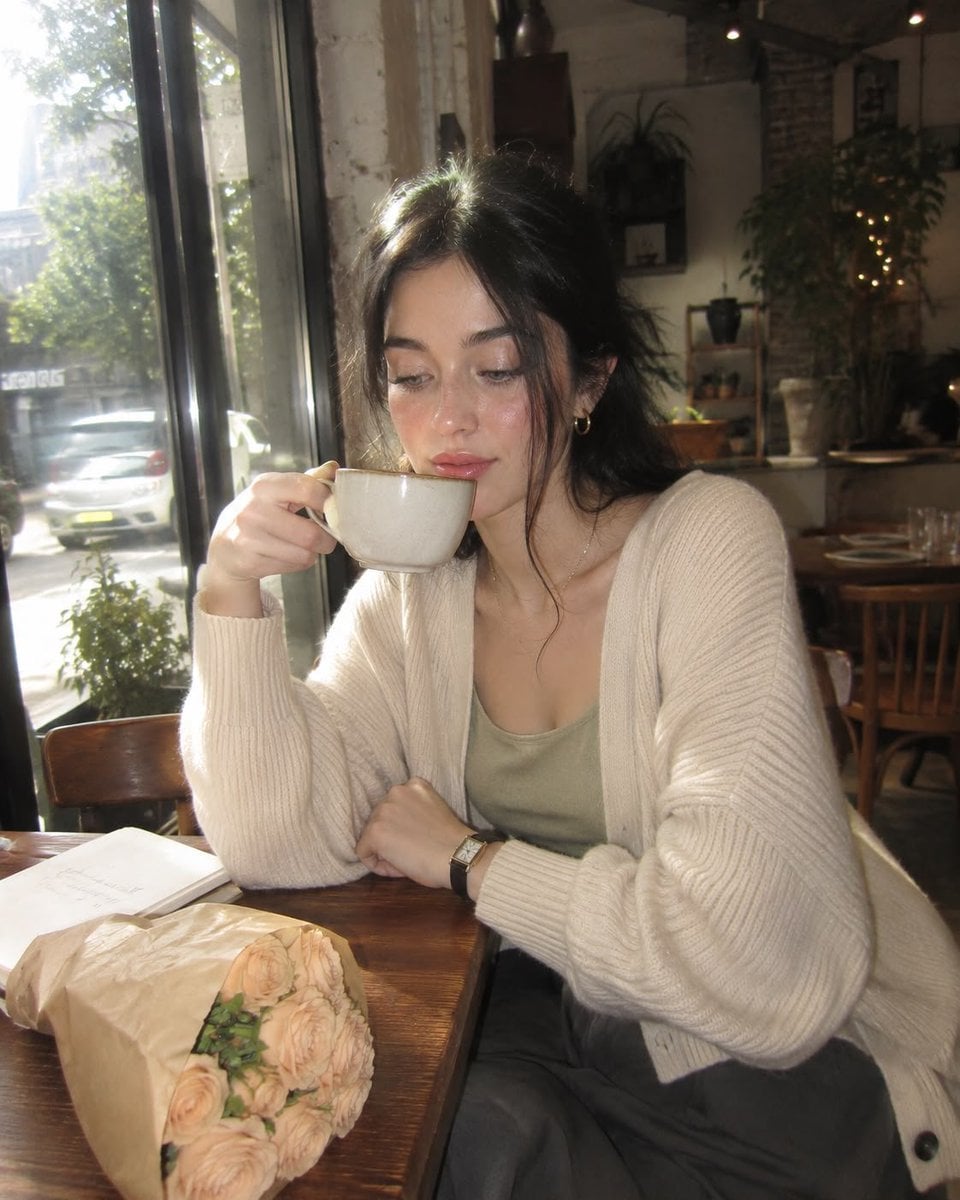 Nostalgic Digicam Café Afternoon Portrait - AI image template preview