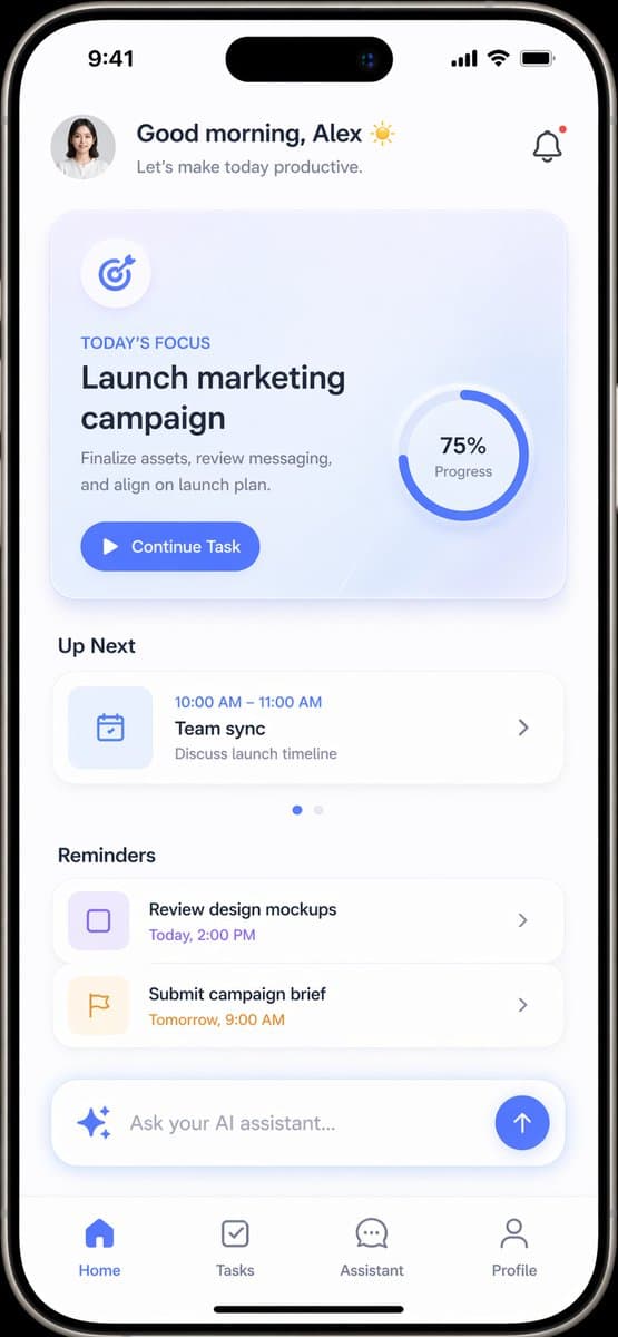 Productivity App UI Mockup - AI image template preview
