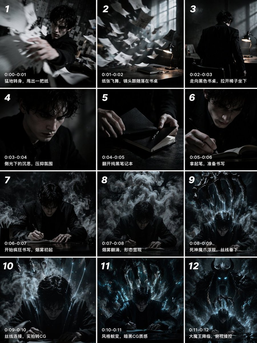 12-Panel Cinematic Storyboard Grid - AI image template preview