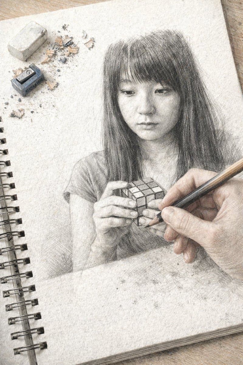Trompe L'oeil Sketchbook Drawing - AI image template preview