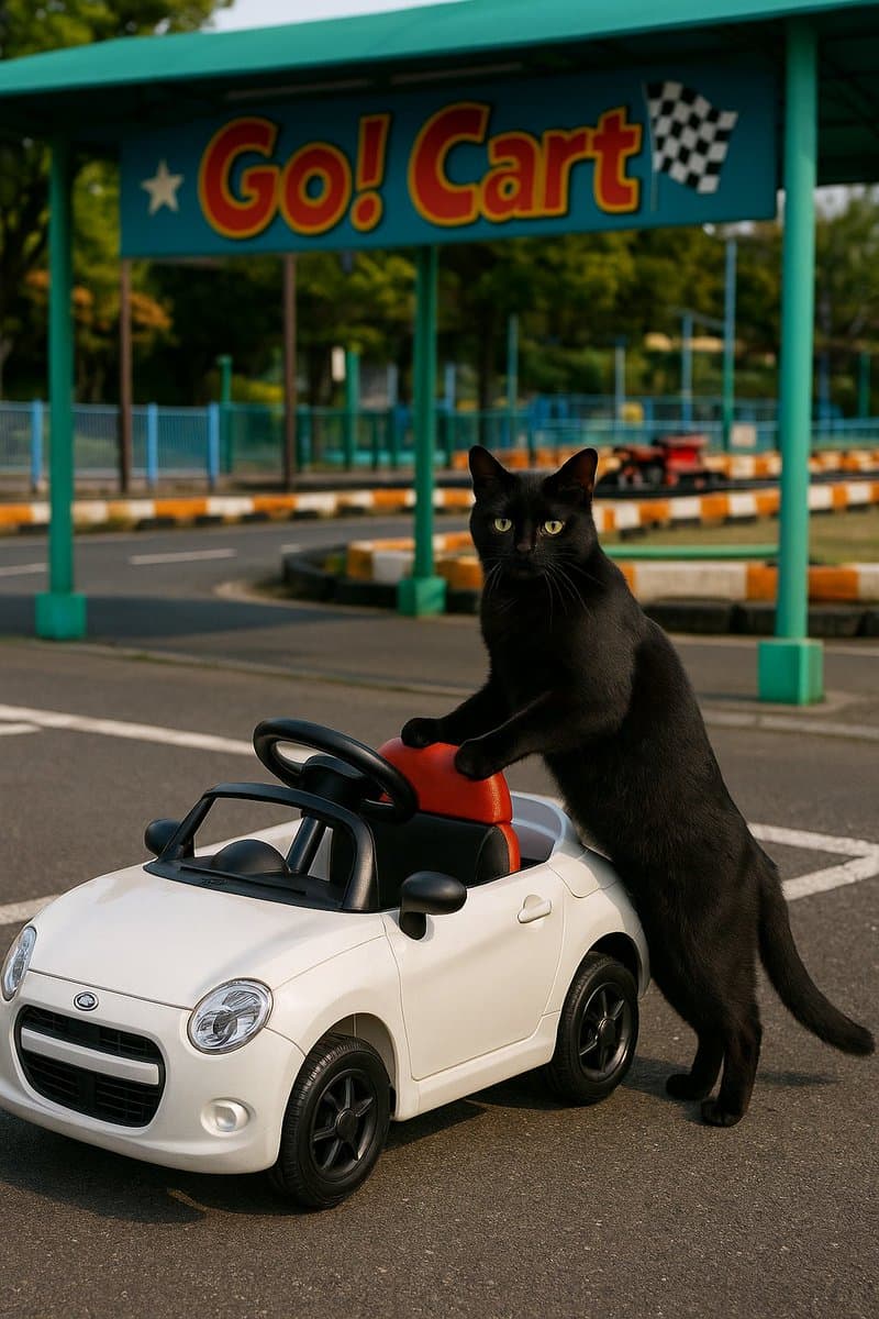 Cat with Toy Car at Go-Kart Track - AI image template preview