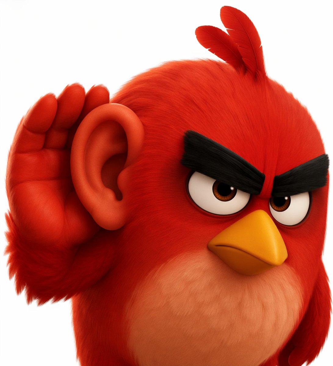 3D Red Bird Listening with Human Ear - AI image template preview