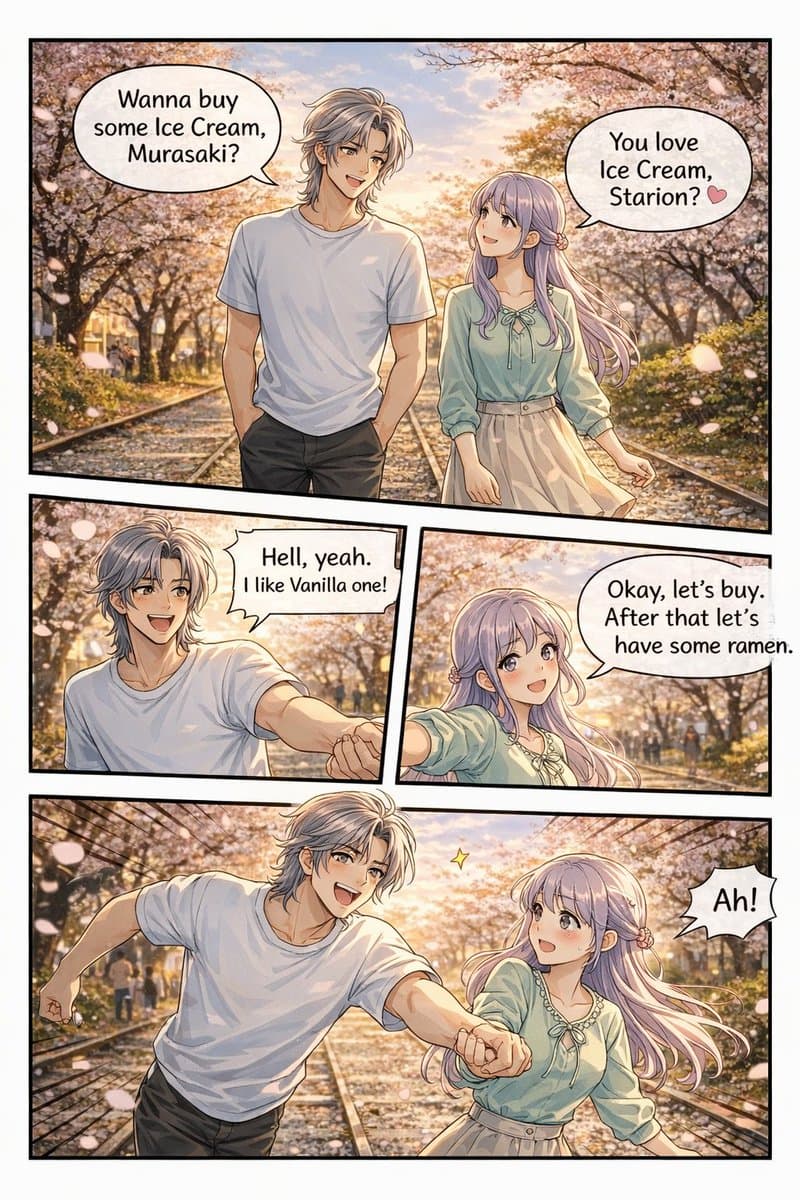 4-Panel Anime Romance Comic Strip - AI image template preview