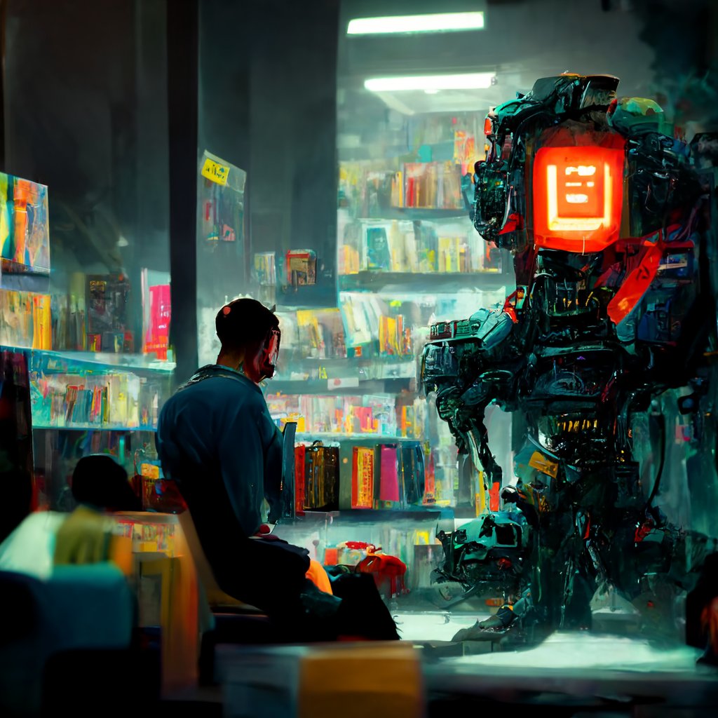 Cyberpunk Robot Encounter - AI image template preview