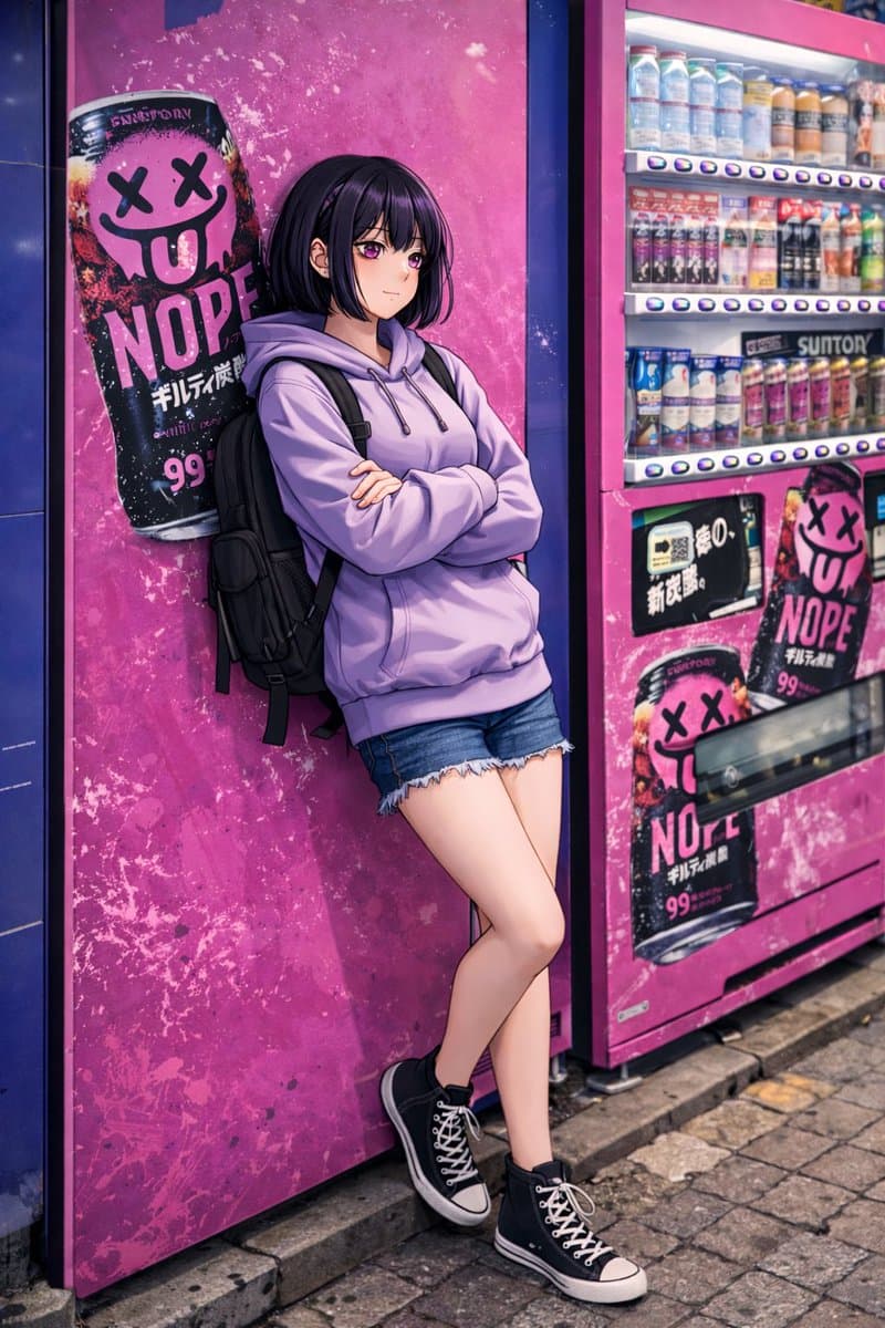 Anime Girl Leaning on Vending Machine - AI image template preview
