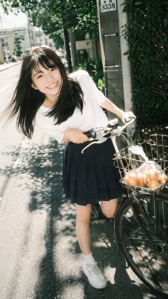Vintage Film Portrait of Girl with Bicycle - AI image template preview
