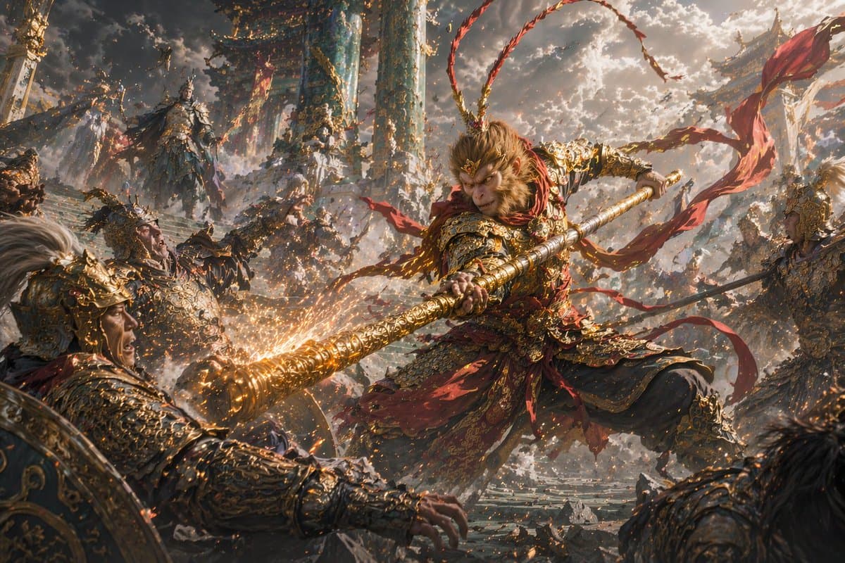 Epic Fantasy Monkey King Battle - AI image template preview
