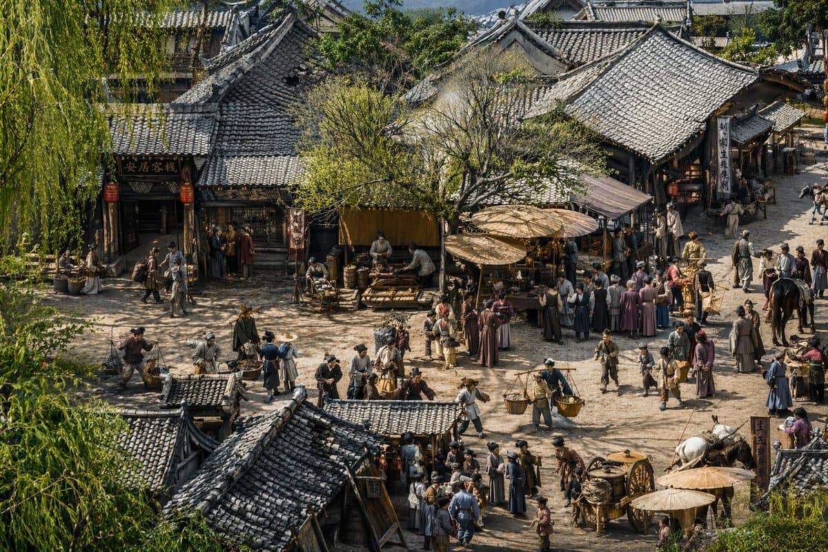 Realistic Ancient Chinese Street Scene - AI image template preview
