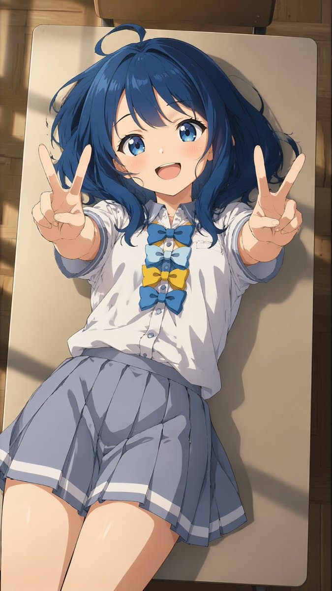 Overhead Anime Girl Peace Sign Portrait - AI image template preview