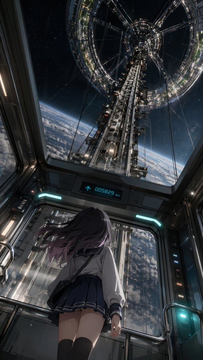 Anime Girl in Space Elevator - AI image template preview