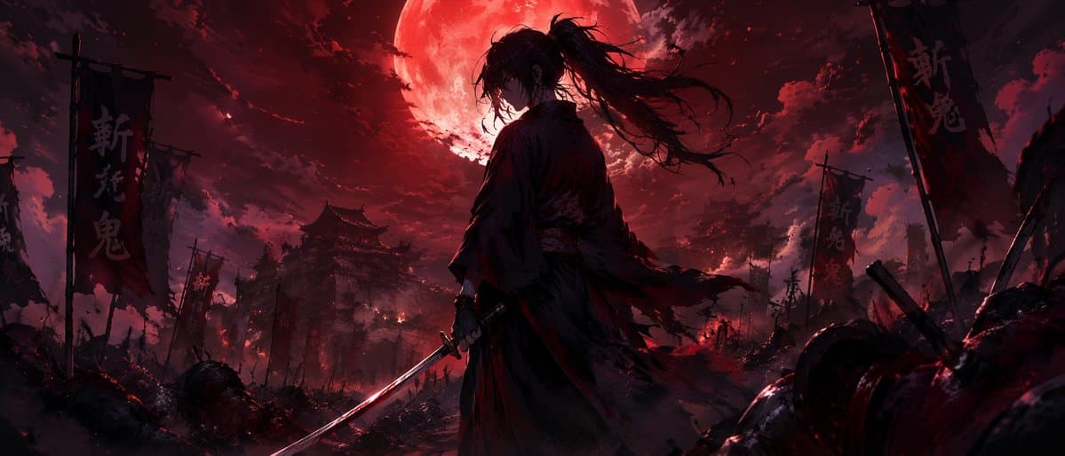 Dark Fantasy Samurai Battlefield - AI image template preview