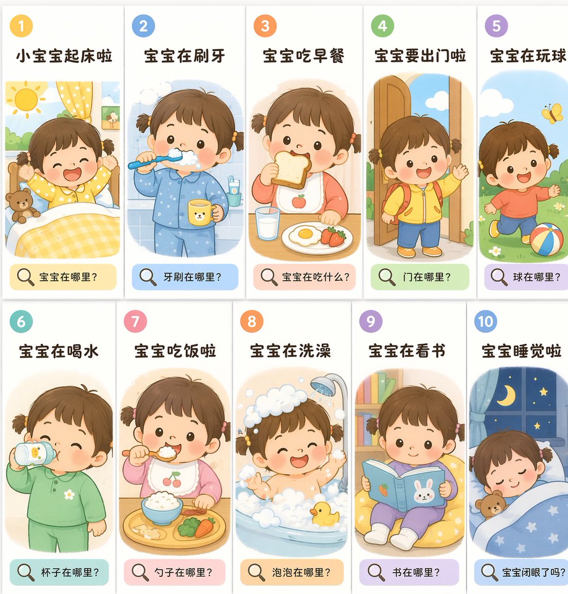 Toddler Daily Routine Flashcard Grid - AI image template preview