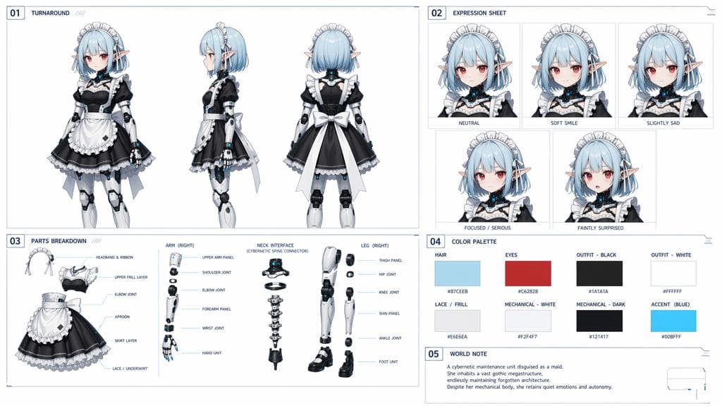 Cybernetic Character Reference Sheet - AI image template preview