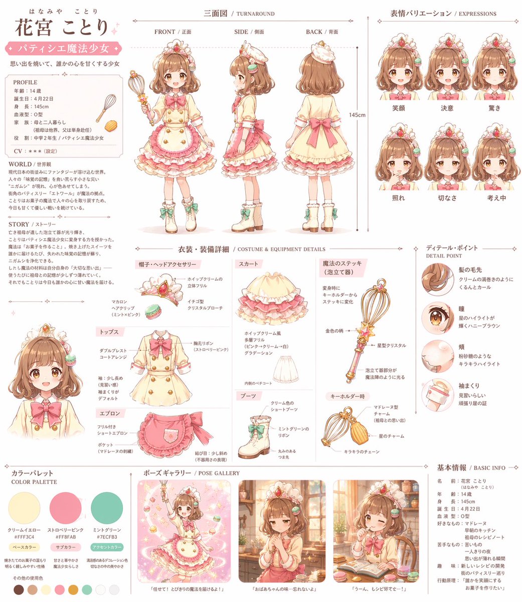 Anime Magical Girl Character Reference Sheet - AI image template preview