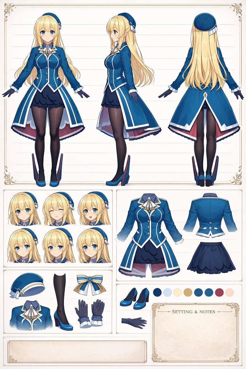 Anime Character Design Reference Sheet - AI image template preview