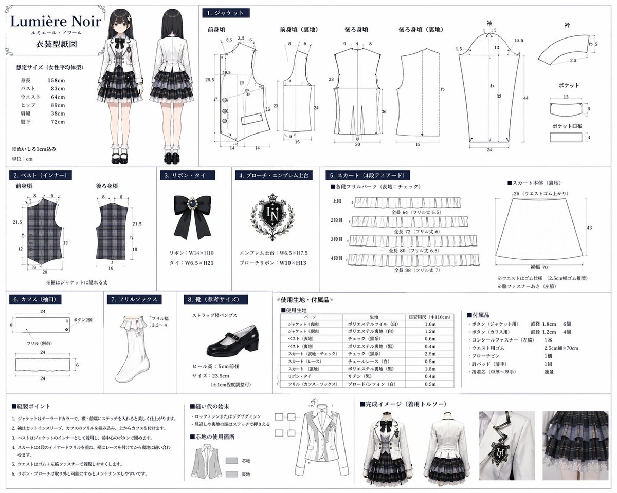 Anime Costume Sewing Pattern Sheet - AI image template preview