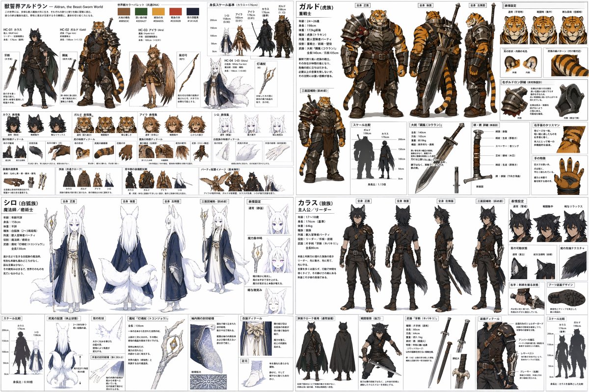 4-Quadrant RPG Character Design Sheet - AI image template preview