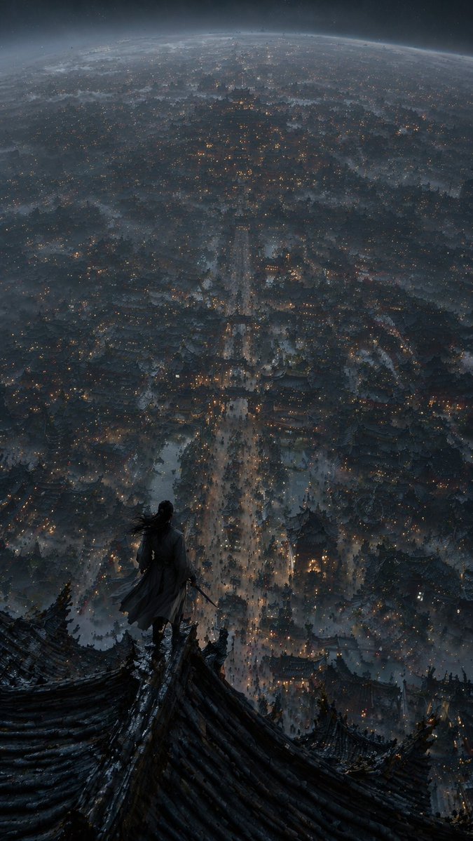 Xianxia Cityscape from God's-Eye View - AI image template preview