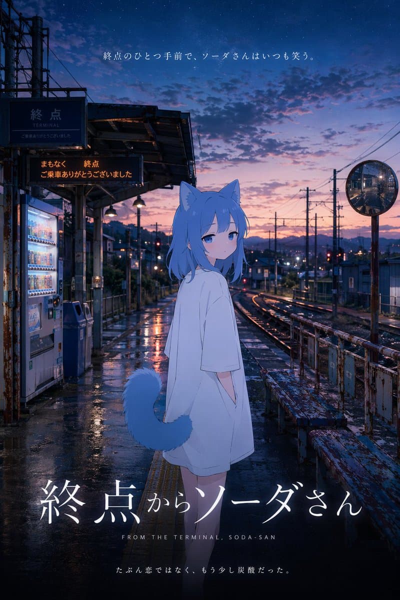 Anime Movie Poster at Twilight Station - AI image template preview