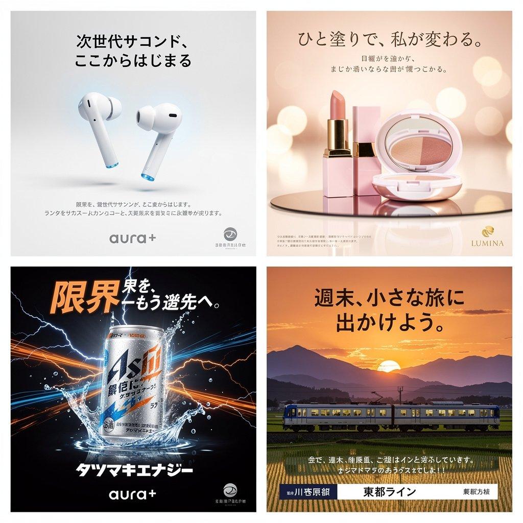 4-Panel Japanese Advertising Concept Grid - AI image template preview