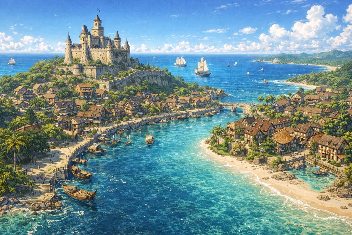 Fantasy Coastal City Landscape - AI image template preview