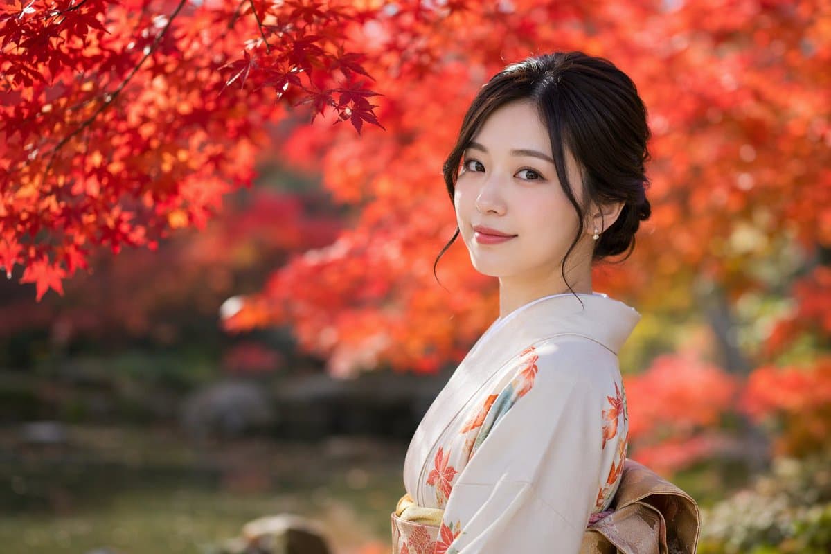 Photorealistic Autumn Kimono Portrait - AI image template preview