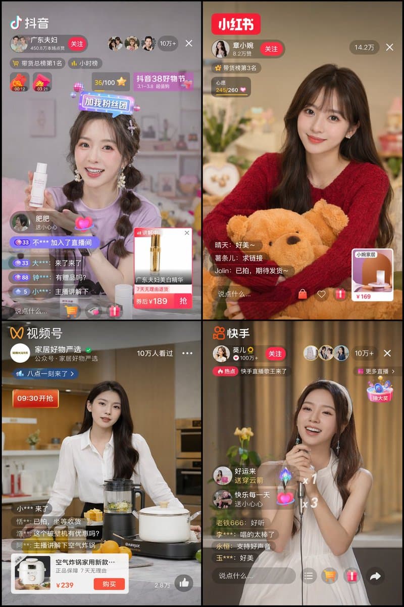 Chinese Livestreaming App UI Grid - AI image template preview