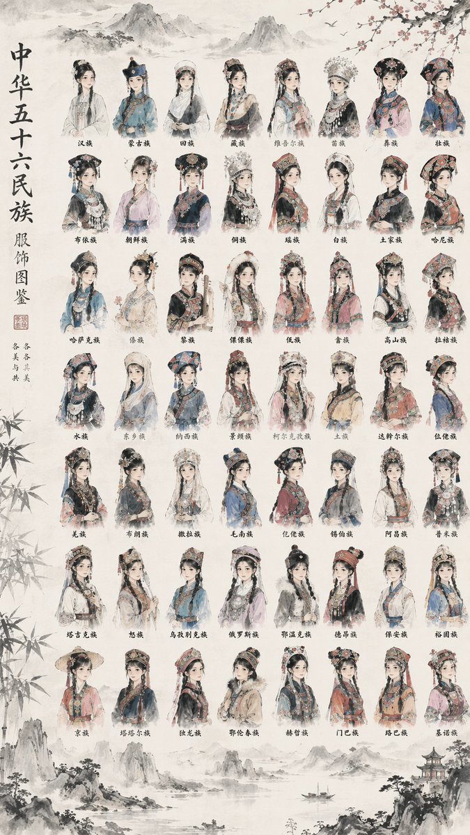 56 Chinese Ethnic Groups Clothing Chart - AI image template preview