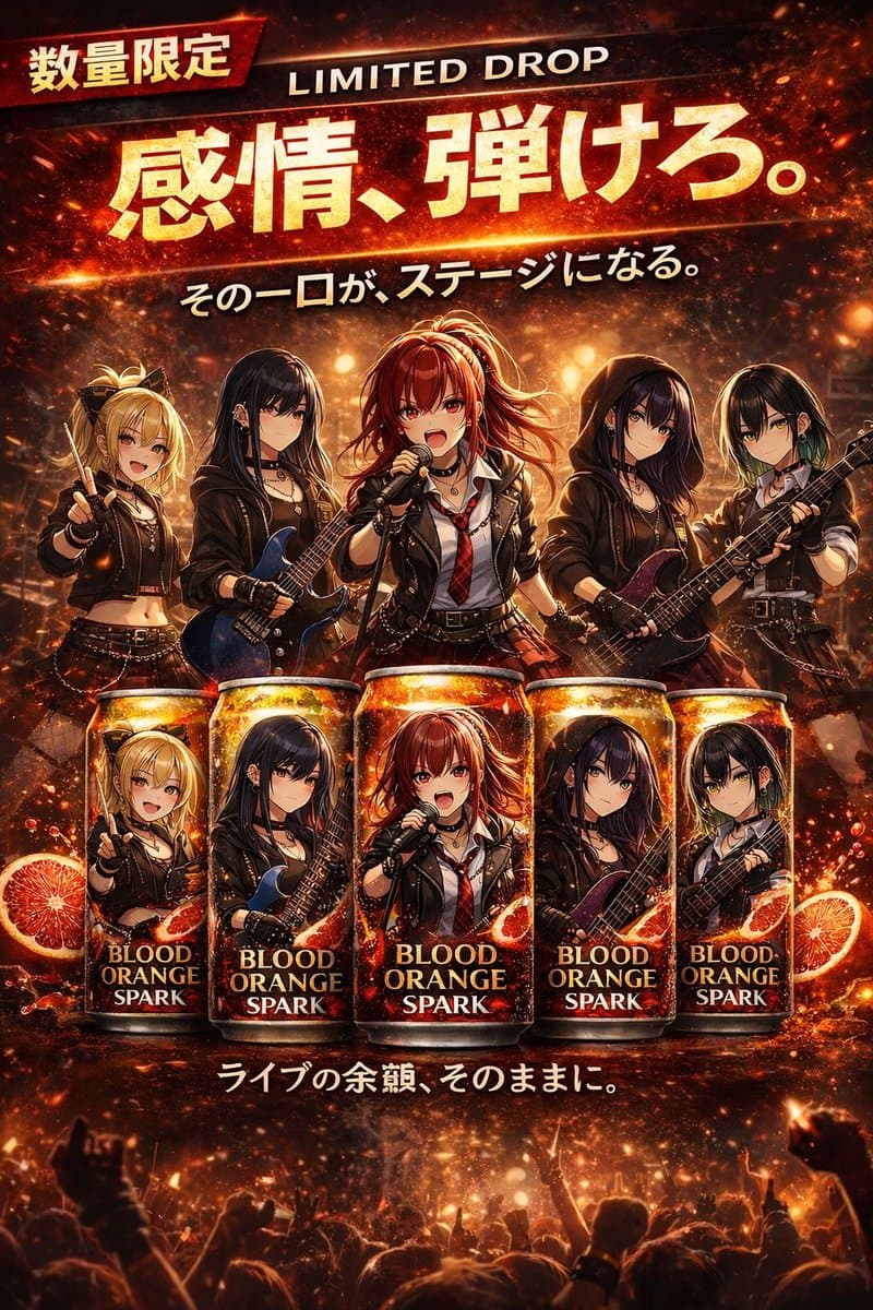 Anime Rock Band Beverage Collab Poster - AI image template preview