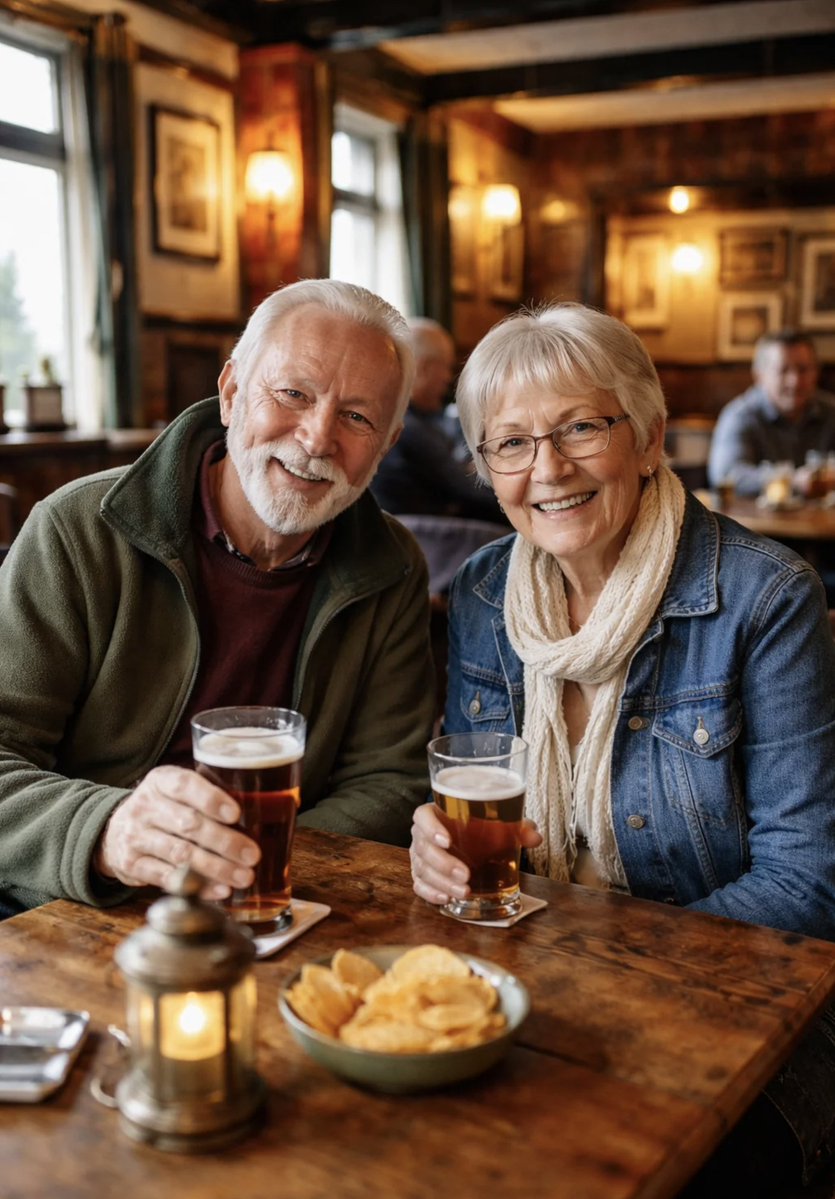 Photorealistic Older Couple in a Pub - AI image template preview