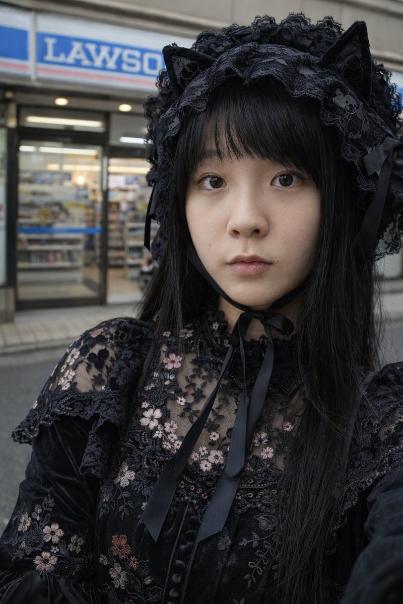 Gothic Lolita Portrait at Convenience Store - AI image template preview