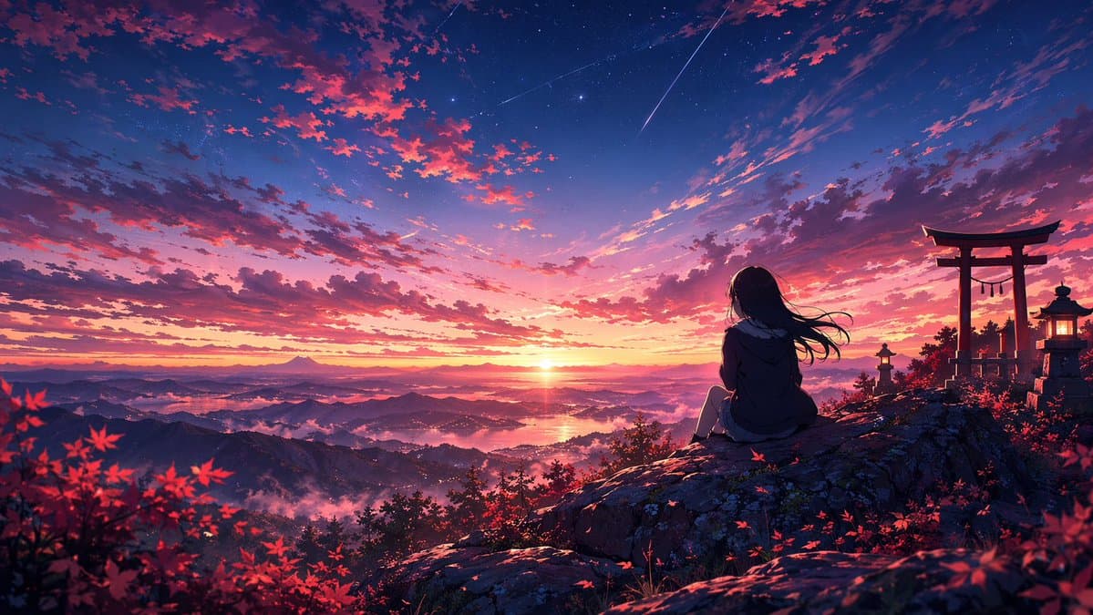 Anime Sunset Mountain Landscape - AI image template preview