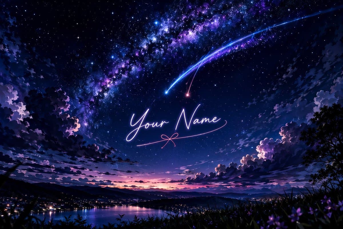 Anime Starry Night Sky with Custom Neon Text - AI image template preview