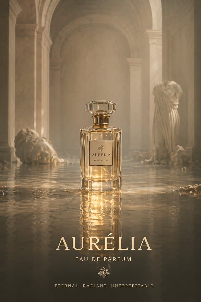 Cinematic Perfume Product Shot in Flooded Ruins - AI image template preview