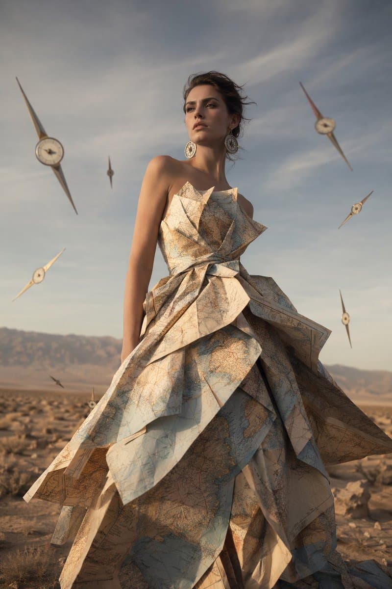 Surreal Map Dress Fashion Editorial - AI image template preview
