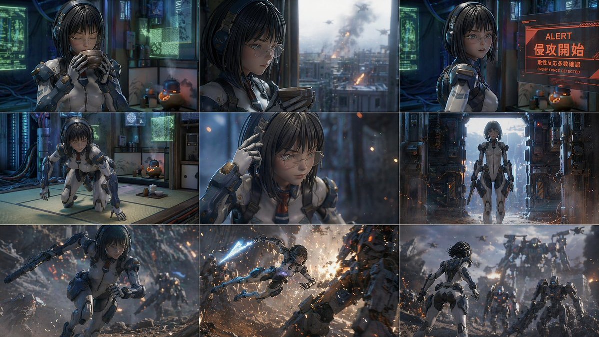 3x3 Sci-Fi Action Storyboard - AI image template preview