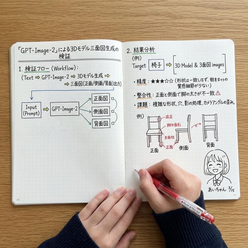 Notebook Spread with 3D Model Analysis Diagrams - AI image template preview