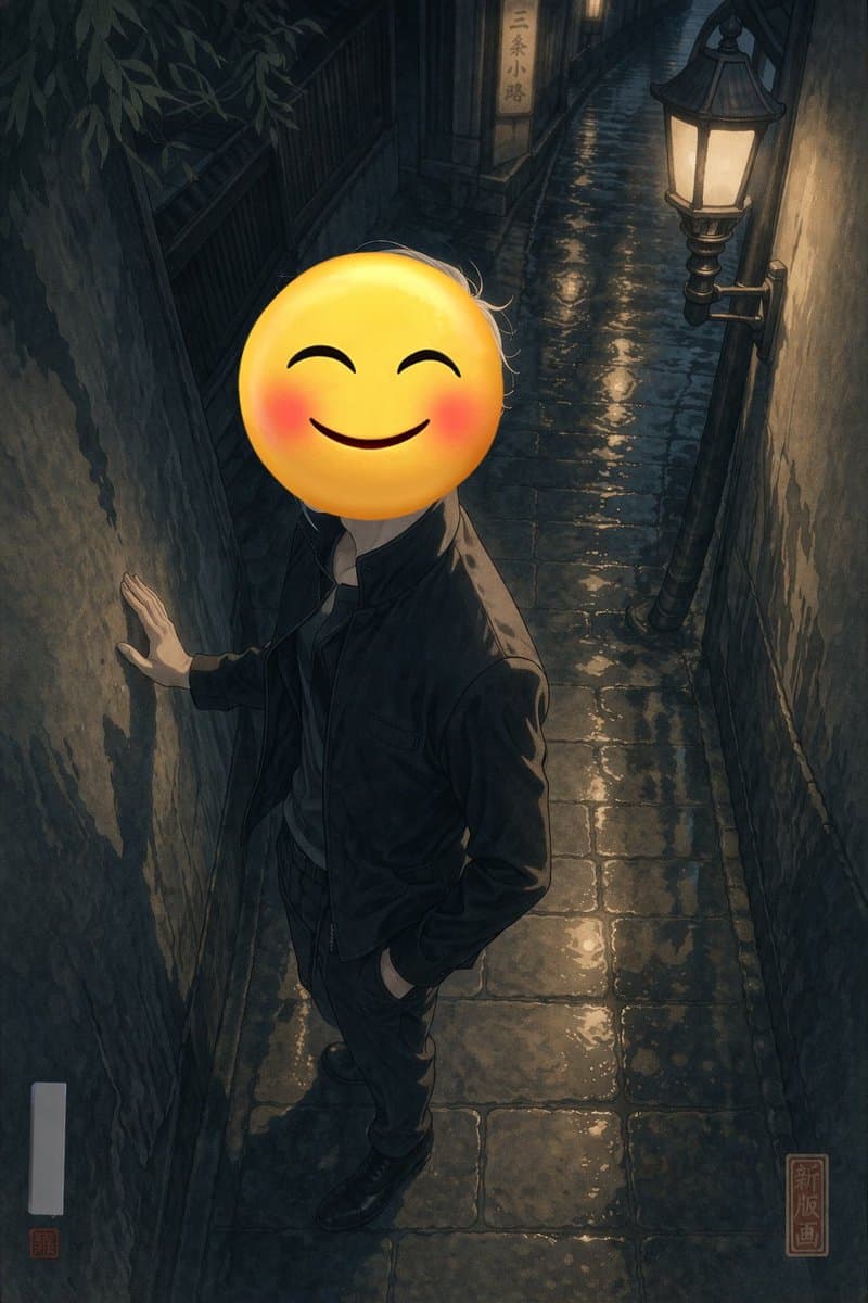 Emoji-Faced Figure in Wet Night Alley - AI image template preview