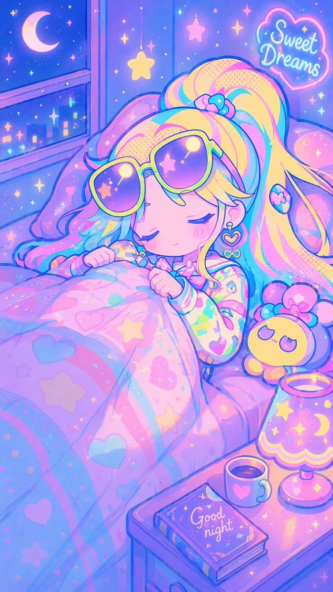 Retro Anime Pastel Sleep Scene - AI image template preview