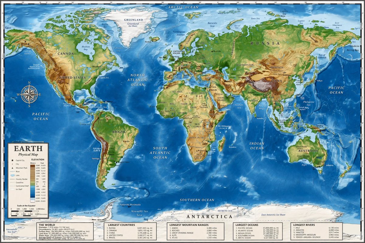 Detailed Physical World Map with Info Panels - AI image template preview