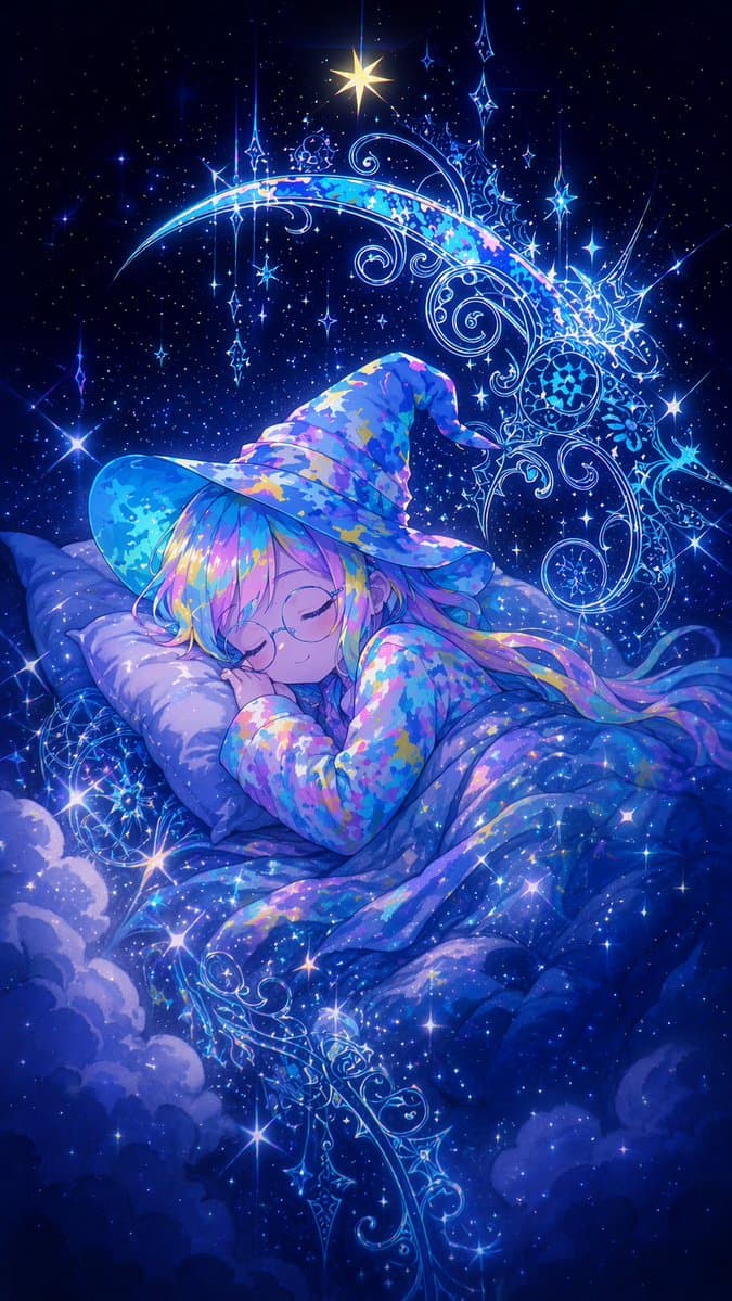 Sleeping Anime Star Witch - AI image template preview