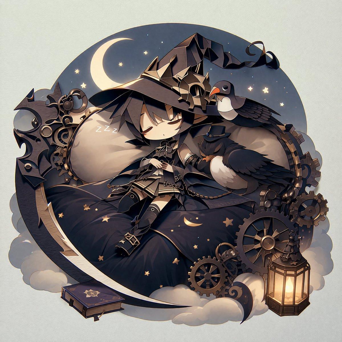 Steampunk Chibi Witch Sticker Illustration - AI image template preview