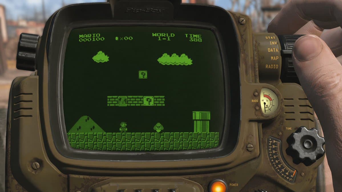 Retro Wrist Computer Playing Classic Platformer - AI image template preview