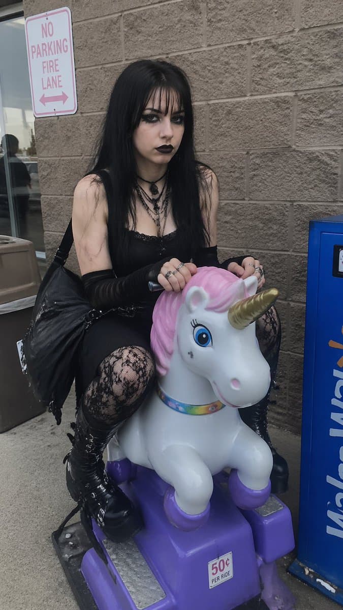 Goth Girl on Unicorn Ride - AI image template preview