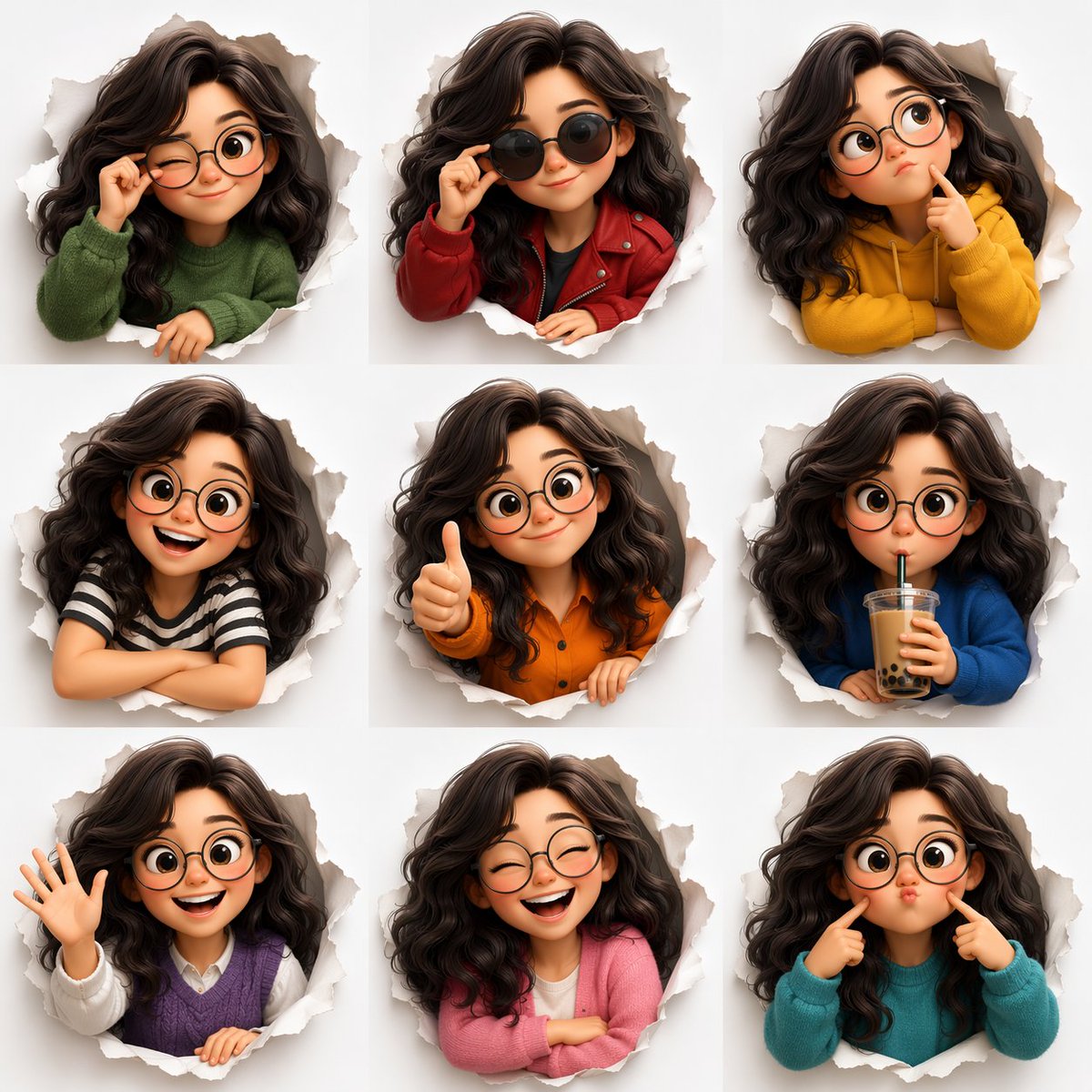 3D Animated Character Expression Grid - AI image template preview