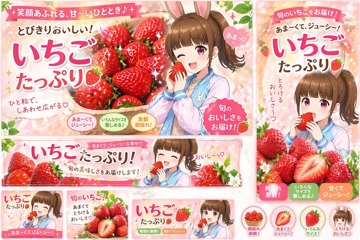 Anime Strawberry Promo Banner Set - AI image template preview