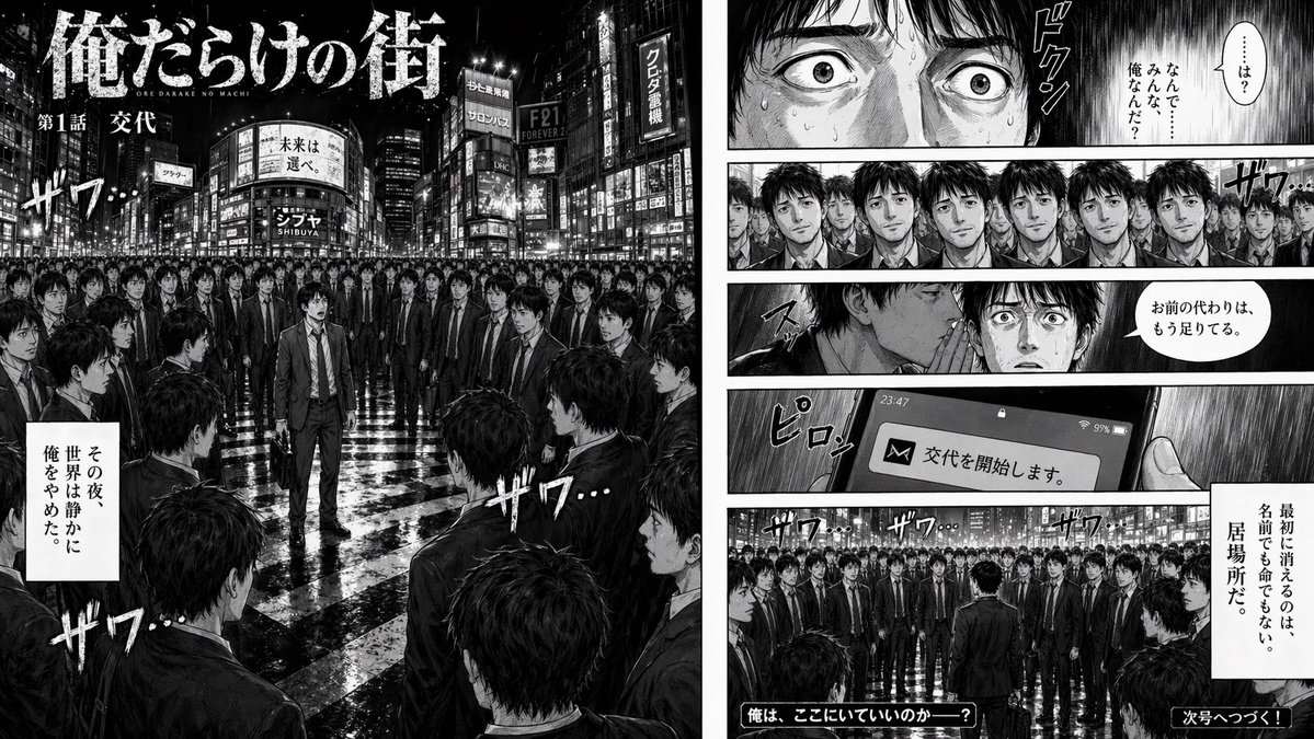 Two-Page Psychological Thriller Manga Spread - AI image template preview