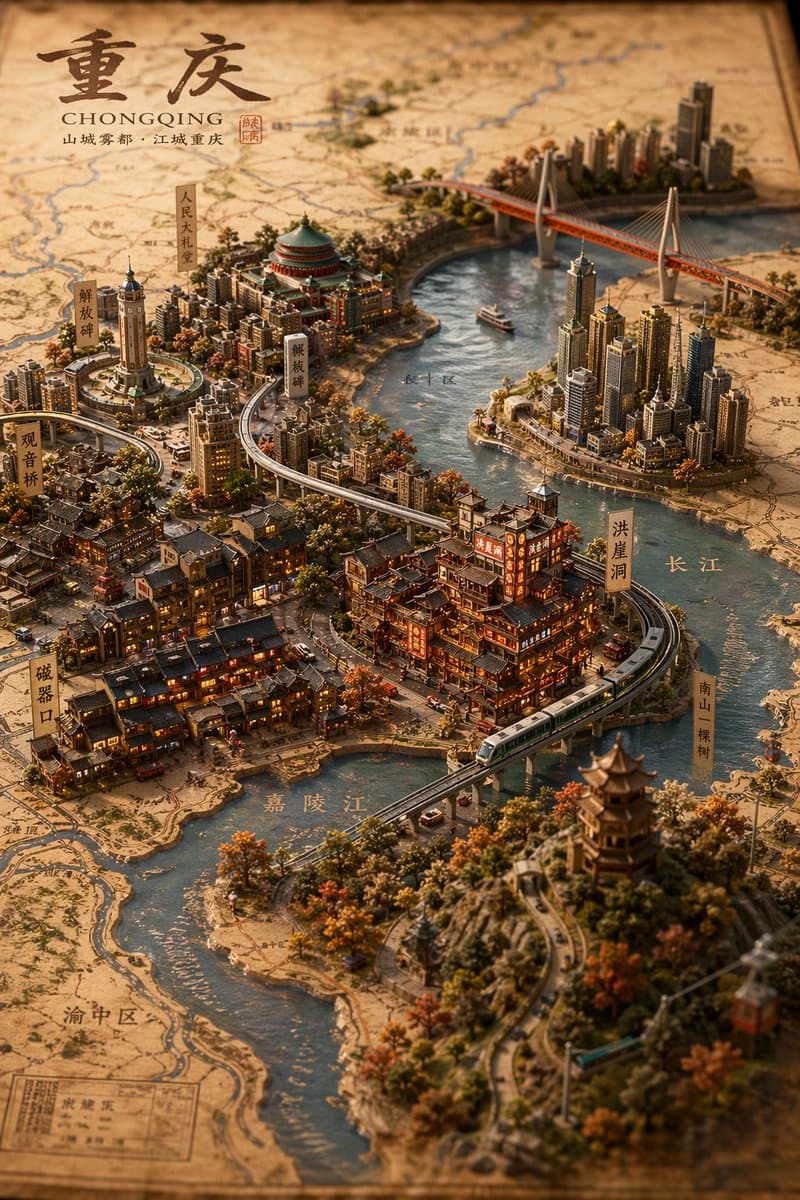 Miniature 3D City Diorama Map - AI image template preview