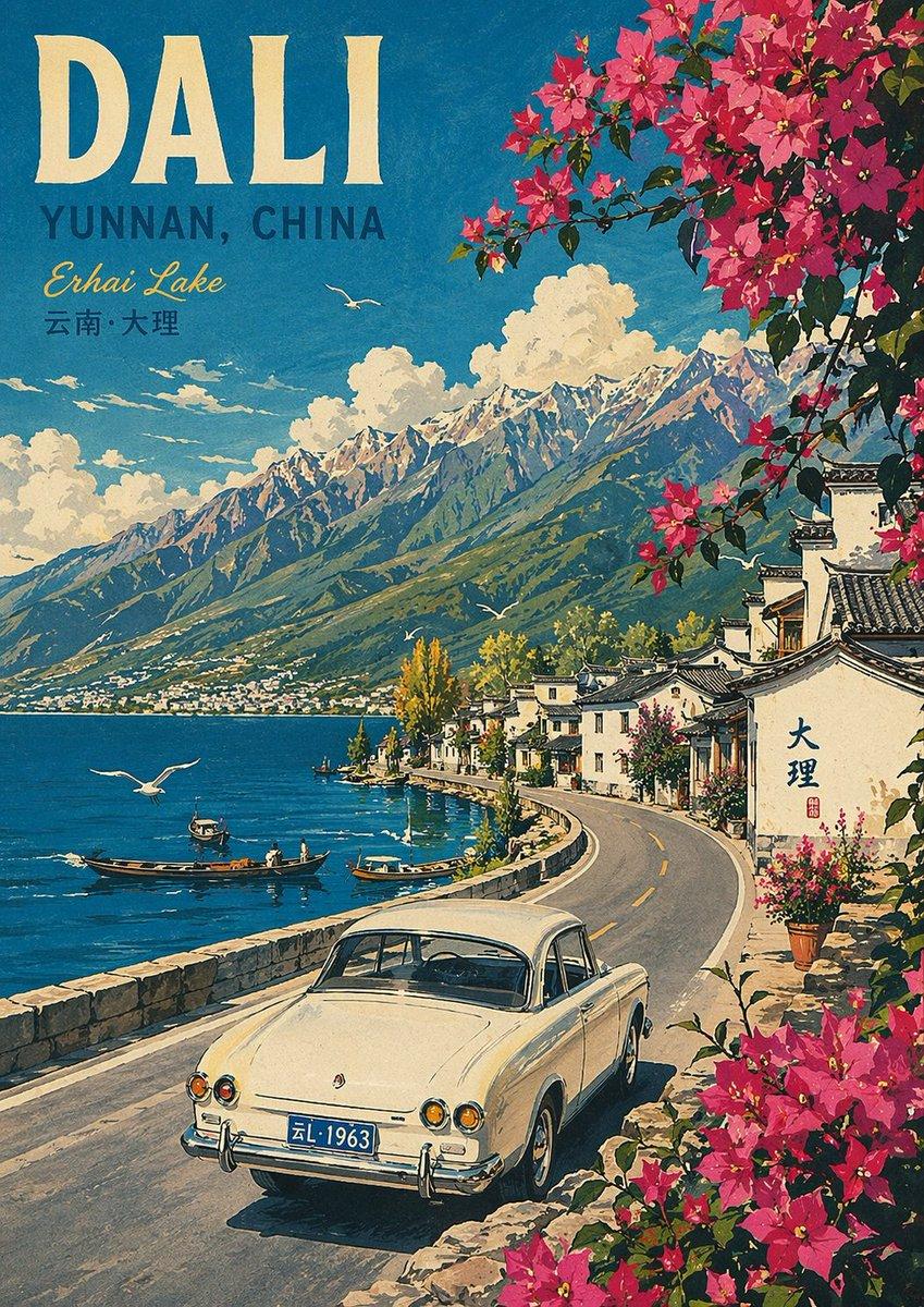 Vintage Travel Poster Illustration - AI image template preview